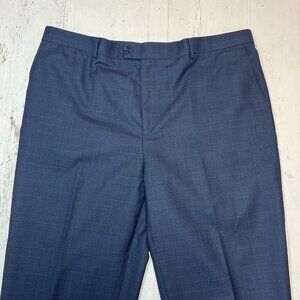 LEONARDO VALENTI Mens Pants Flat Front Navy Black Plaid 110% Wool Soft 46W READ*